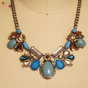 Recycled  Refurbished Gold Plated Turquoise Statement Necklace